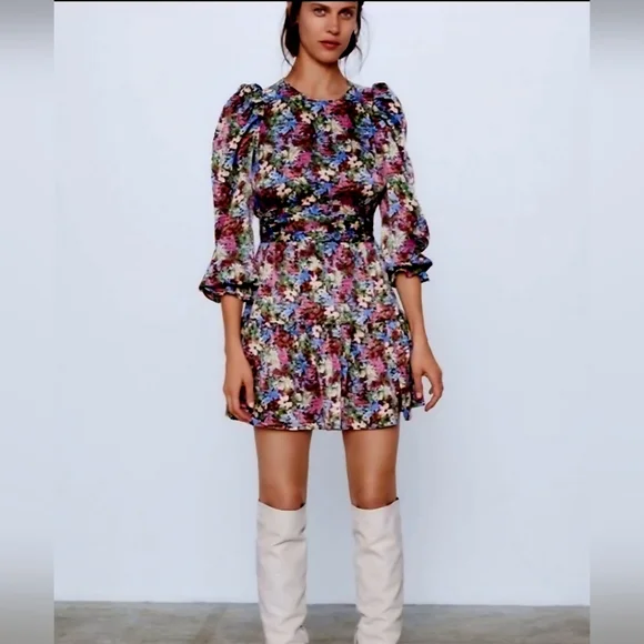 Zara Satin Floral Multicolor Dress, size S - Picture 1 of 12